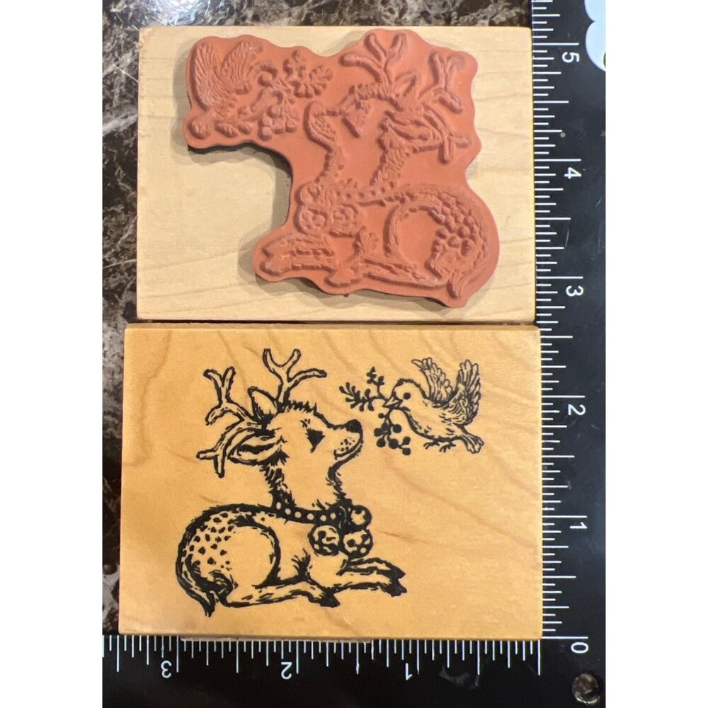 NEW Inkadinkado 60-00824 Christmas wood mounted stamp reinDeer bells